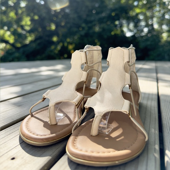 Madeline Stuart Shoes - Madeline Stuart Cream Gladiator T-Strap Sandals - Women